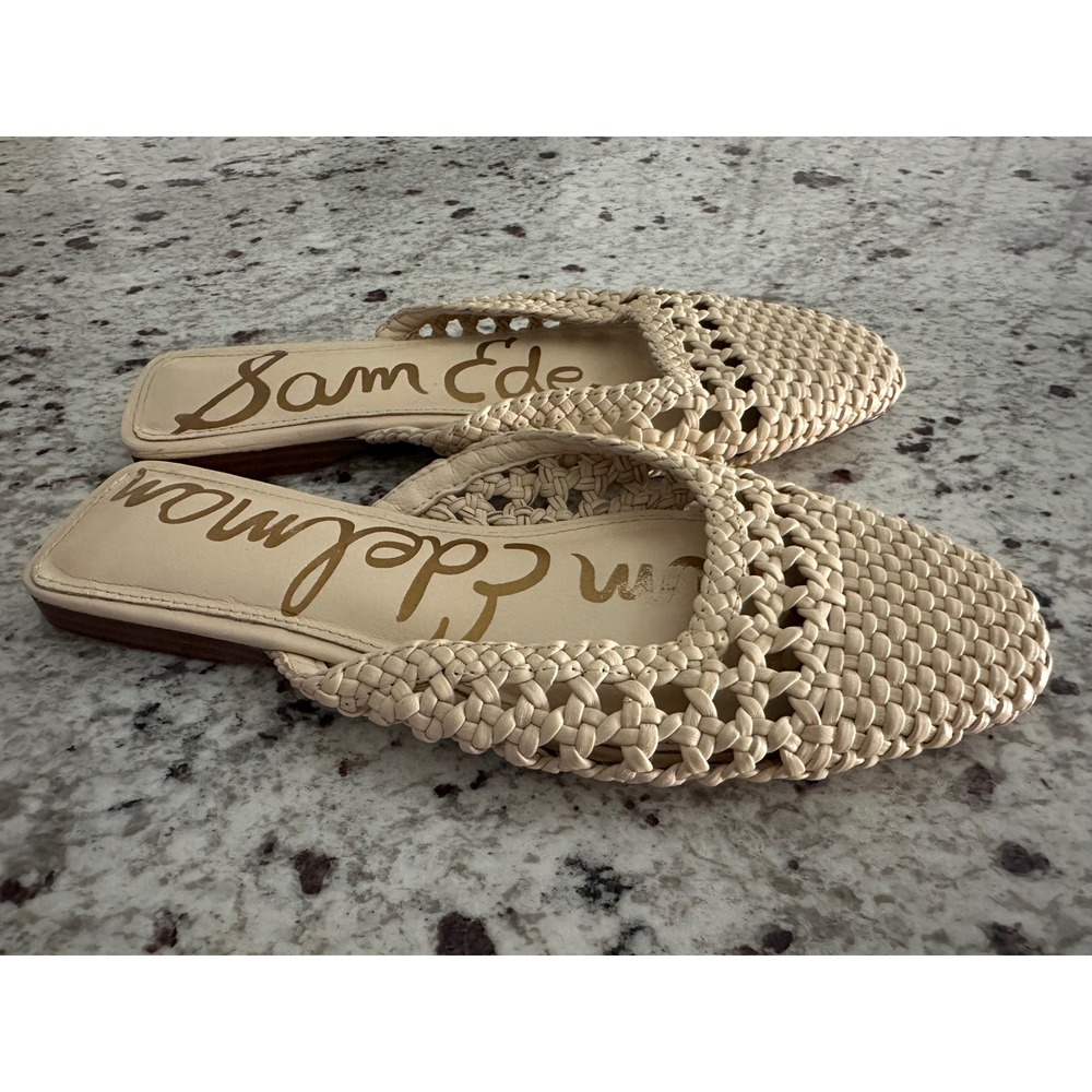 Sam Edelman Nola Woven Leather Square Toe Mule Slides shoes  Ivory 5.5 5 1/2